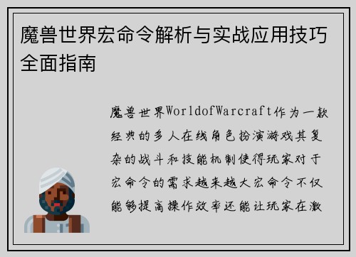 魔兽世界宏命令解析与实战应用技巧全面指南